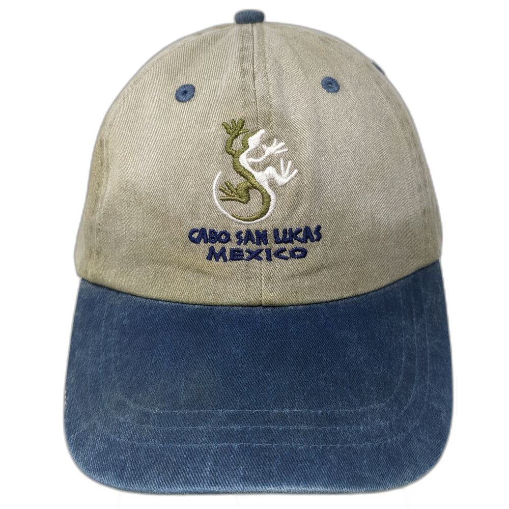 Invasion Cabo San Lucas Mexico Gecko Baseball Cap Beige Blue One Size Hat Lizard